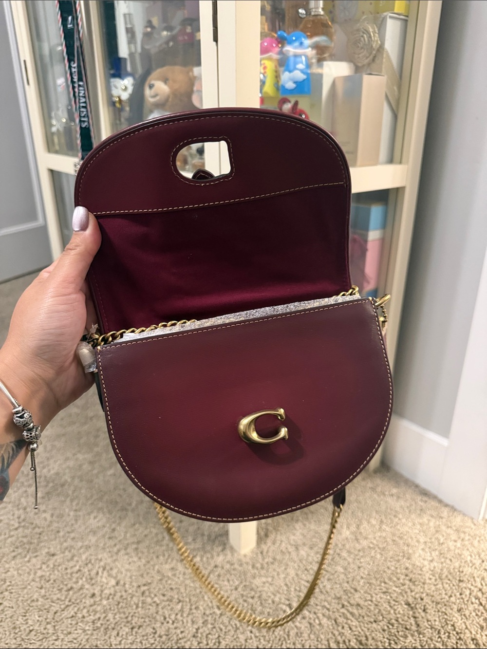 Coach Saddle Bag in Brown Canvas with Burgundy Leather & Gold Hardware - Picture 3 of 6